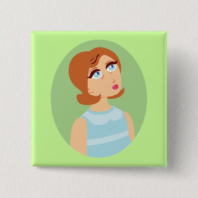Retro-Mädchen Blau Button (Vorderseite)