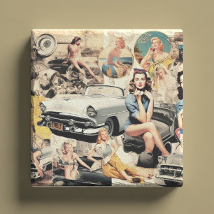 Retro-Mädchen-Collage aus den 1950er Jahren Steinuntersetzer