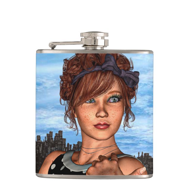 Retro Mädchen Flachmann (Vorderseite)