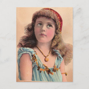 Retro-Mädchen in Gedanken Postkarte