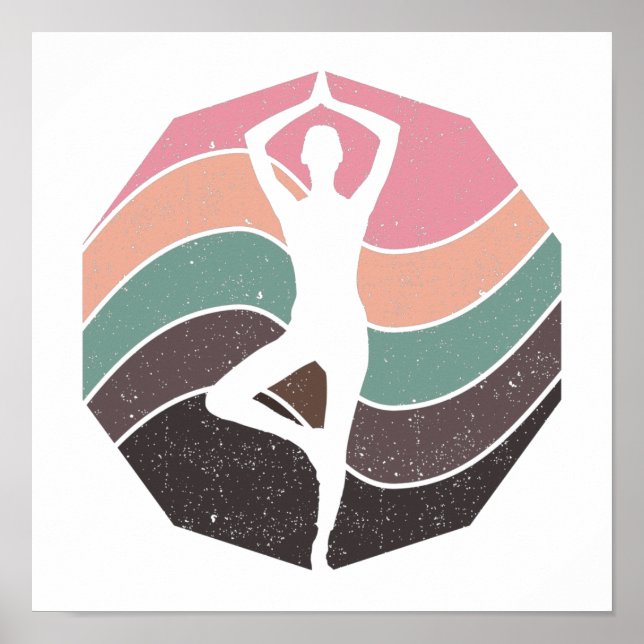 Retro-Mädchen in Pastellfarben beim Yoga oder Turn Poster (Vorne)
