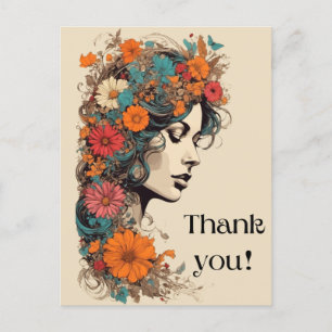 Retro-Mädchen mit Blumen im Haar Postkarte