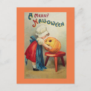 Retro-Mädchen mit Kürbis Postkarte