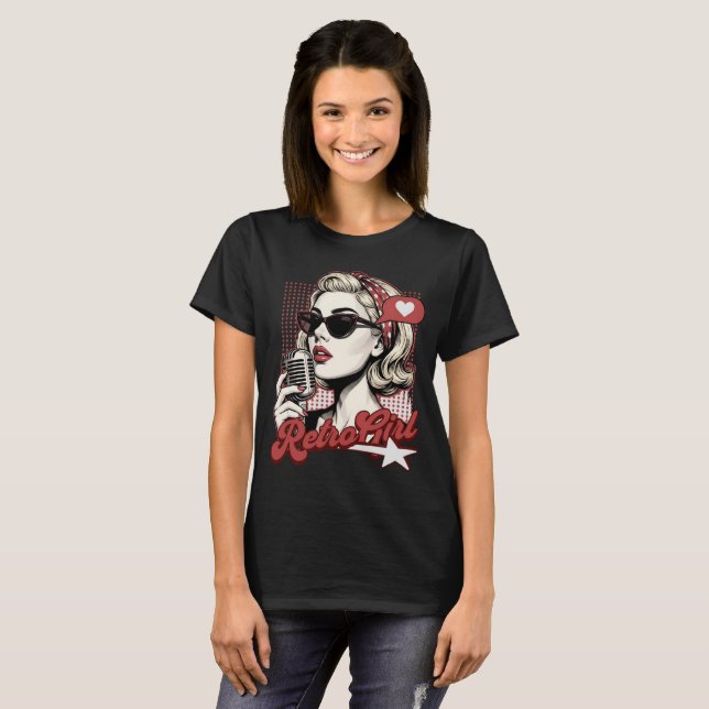 Retro-Mädchen Pop-Art-Sängerin T-Shirt (Vorne ganz)