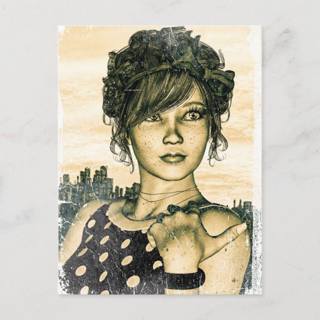 Retro Mädchen Postkarte (Vorderseite)