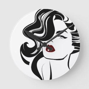 Retro-Mädchen rote Lippen Runde Wanduhr