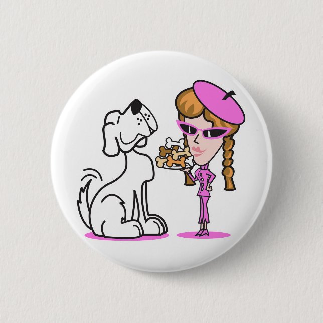 Retro-Mädchen und Haustierhund Button (Vorderseite)