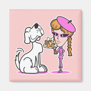 Retro-Mädchen und Haustierhund Magnet