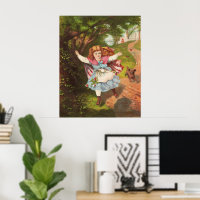 Retro-Mädchen und Hund Lithografie-Illustration