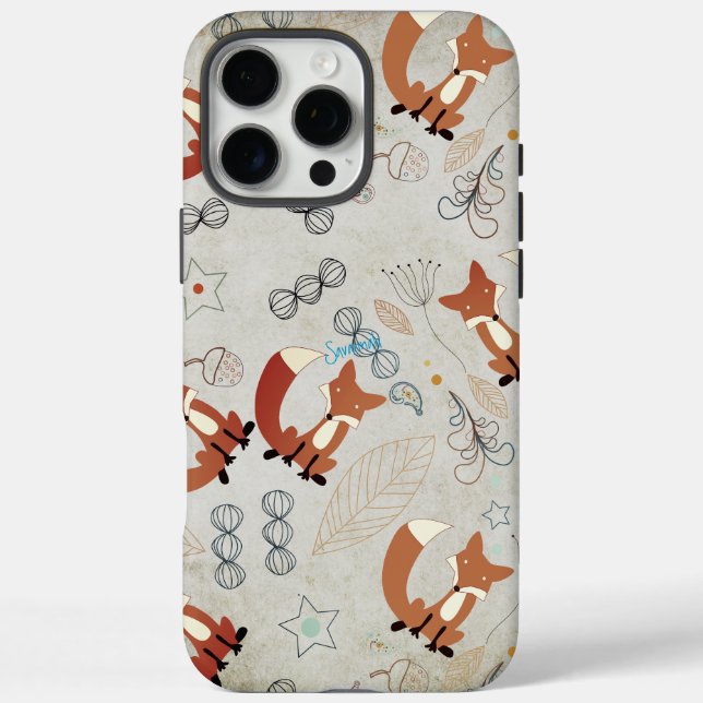 Retro-Mädchen-Waldtiere-Fuchs-Muster Case-Mate iPhone Hülle (Rückseite)