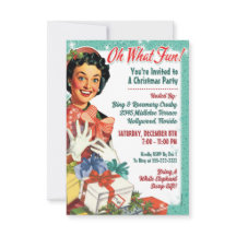 Retro-Mädchen-Weihnachtsfeier-Einladung - Oh was f