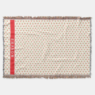Retro-mädchenhaftes rotes Kirschenmuster-Monogramm Decke