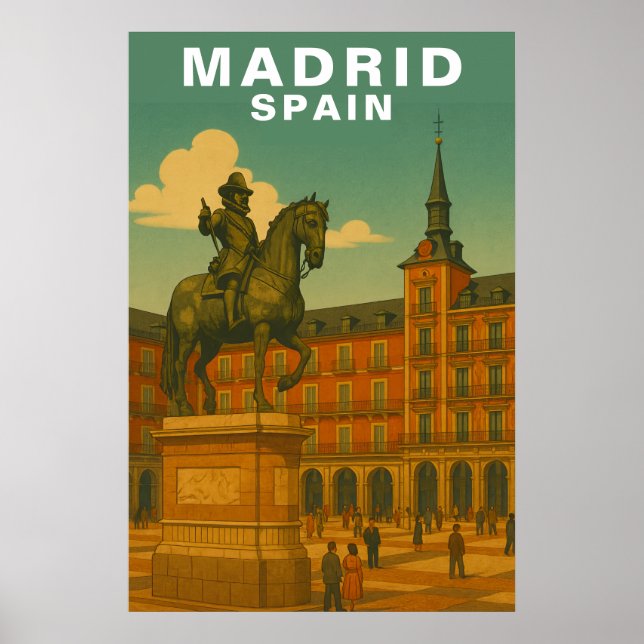 Retro Madrid, Spain Historic City Plaza Poster (Vorne)
