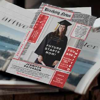 Retro Magazine Cover Newspaper Style Graduation  Einladung
