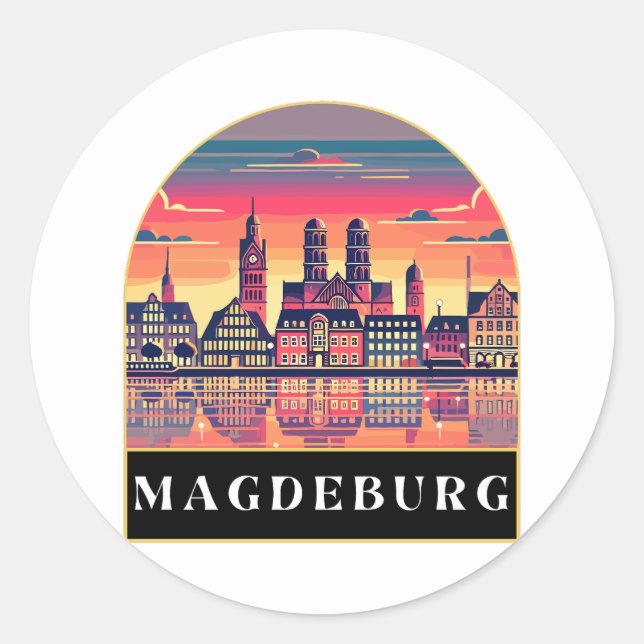 Retro Magdeburg Skyline Runder Aufkleber (Vorderseite)