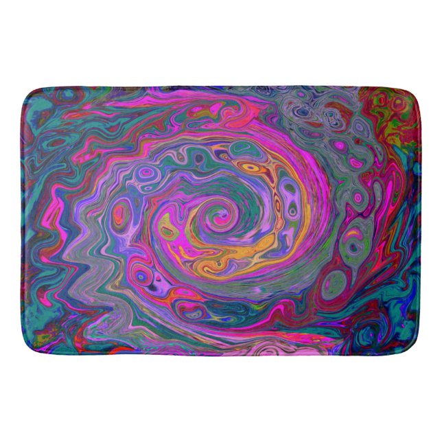 Retro Magenta, Grün und Orange Abstrakter Swirl Badematte (Vorderseite)