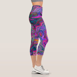 Retro Magenta, Grün und Orange Abstrakter Swirl Capri Leggings