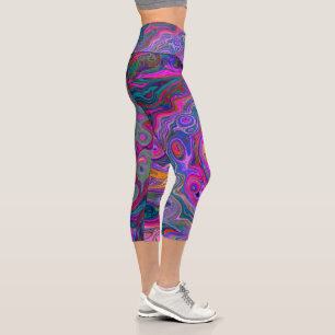 Retro Magenta, Grün und Orange Abstrakter Swirl Capri Leggings