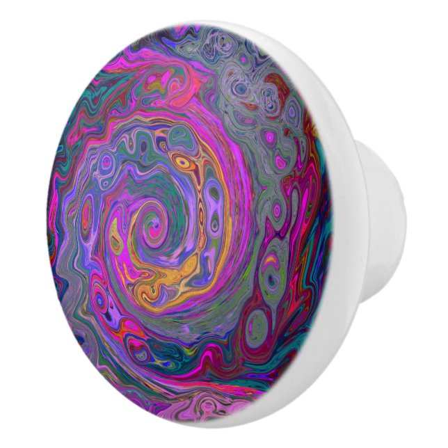Retro Magenta, Grün und Orange Abstrakter Swirl Keramikknauf (Rechts)