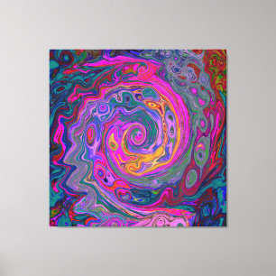 Retro Magenta, Grün und Orange Abstrakter Swirl Leinwanddruck