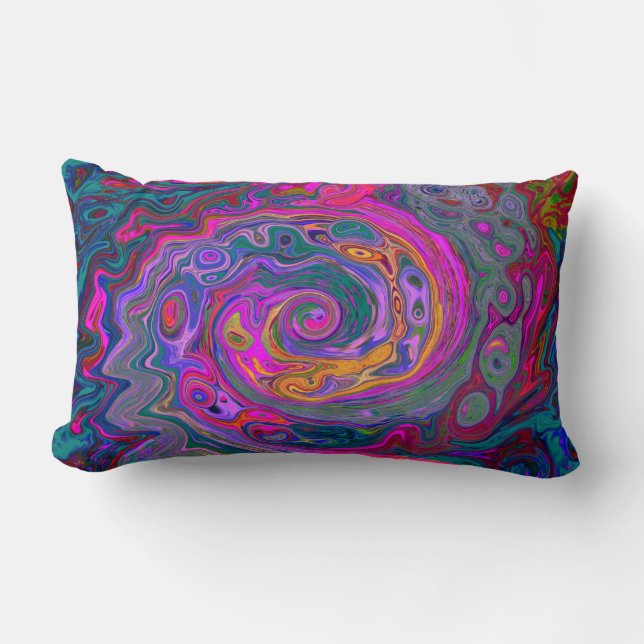 Retro Magenta, Grün und Orange Abstrakter Swirl Lendenkissen (Vorderseite)
