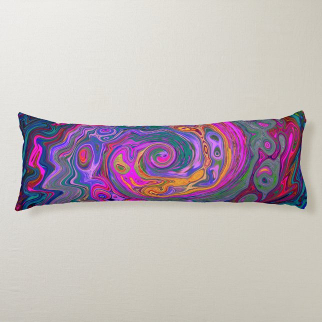 Retro Magenta, Grün und Orange Abstrakter Swirl Seitenschläferkissen (Vorderseite)