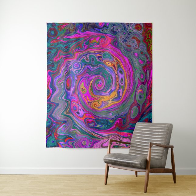 Retro Magenta, Grün und Orange Abstrakter Swirl Wandteppich (Beispiel)