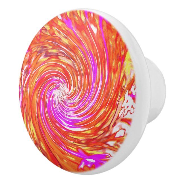 Retro Magenta und Herbstfarben Blumenwirbel Keramikknauf (Rechts)