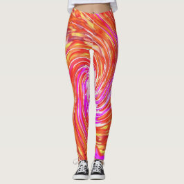 Retro Magenta und Herbstfarben Blumenwirbel Leggings