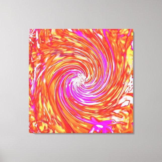 Retro Magenta und Herbstfarben Blumenwirbel Leinwanddruck (Vorderseite)