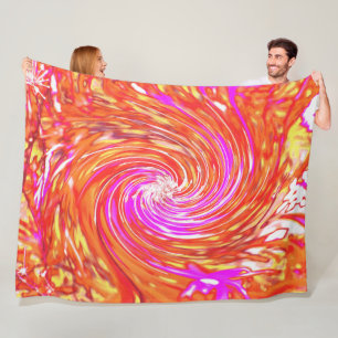Retro Magenta und Herbstfarben Floral Swirl Fleecedecke