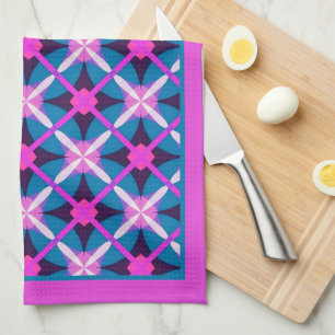 Retro Magenta und Teal Blau Diamant Muster Tee Geschirrtuch