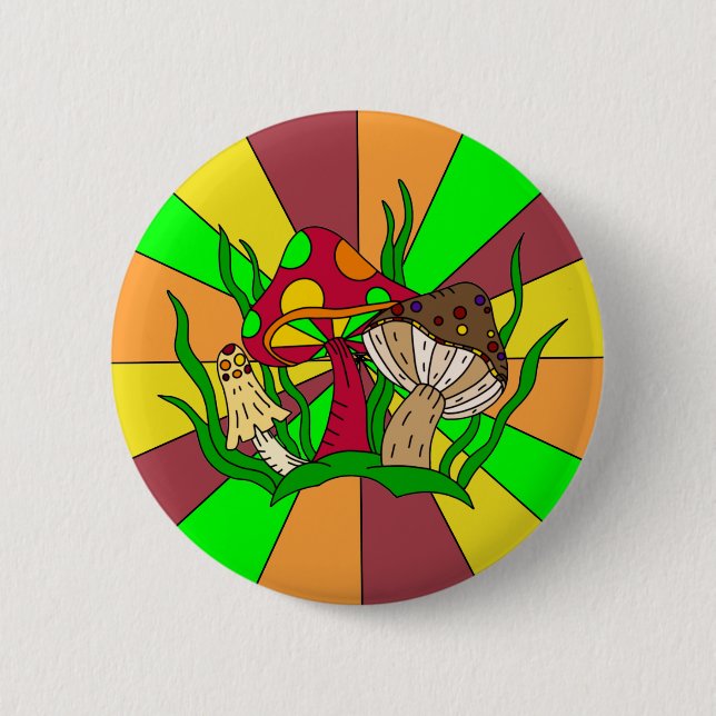 Retro Magic Mushrooms Button (Vorderseite)