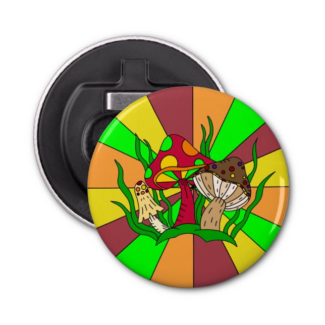 Retro Magic Mushrooms Flaschenöffner (Vorderseite)