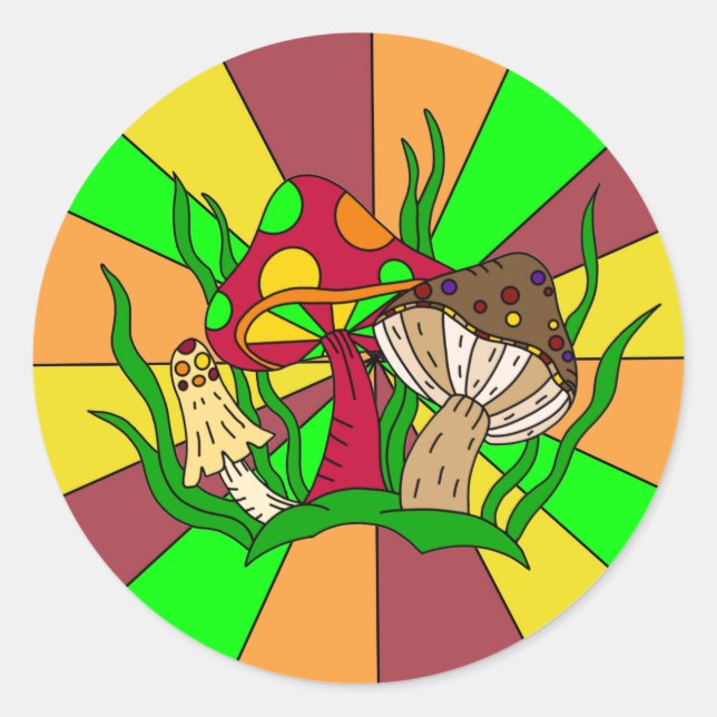 Retro Magic Mushrooms Runder Aufkleber (Vorderseite)