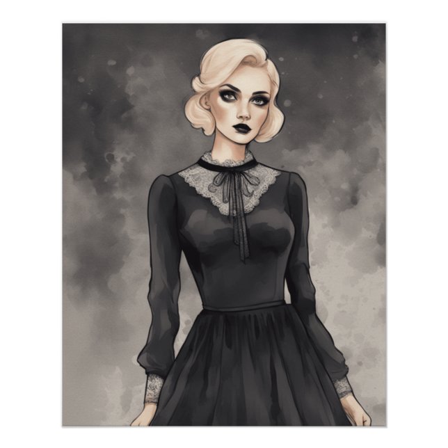 Retro Magical Dress Design - Whimsical Couture AI Poster (Vorderseite)