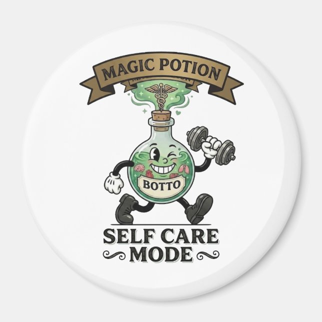 Retro-Magie-Trank Selbstfürsorge-Modus Fitness-Ges Magnet (Vorne)