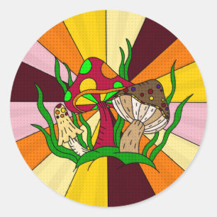 Retro Magische Pilze Handgezeichnete Kunst Runder Aufkleber