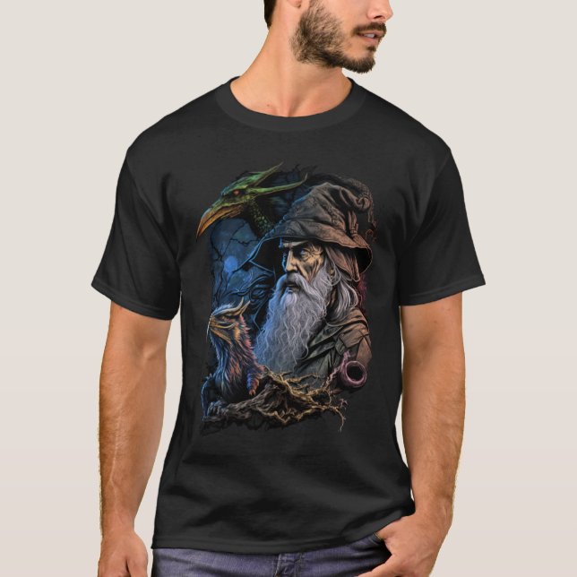 Retro Magischer Zauberer Fantasy  5 T-Shirt (Vorderseite)