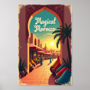 Retro Magisches Marokko: Lebendiger Gewürzmarkt Poster