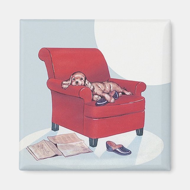 Retro Magnet ~ Cocker Spaniel Hund mit Vaters Slip (Vorne)