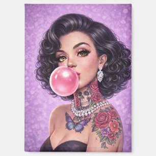 Retro-Magnet mit Pin-Up-Girl und schwarzen Haaren Magnet