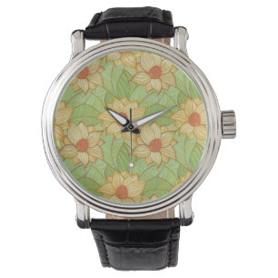 Retro Magnolien-Muster Armbanduhr