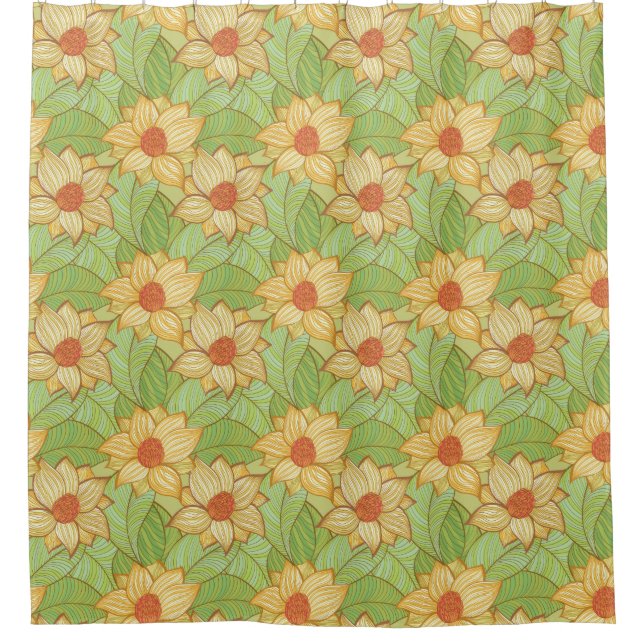 Retro Magnolien-Muster Duschvorhang (Vorderseite)