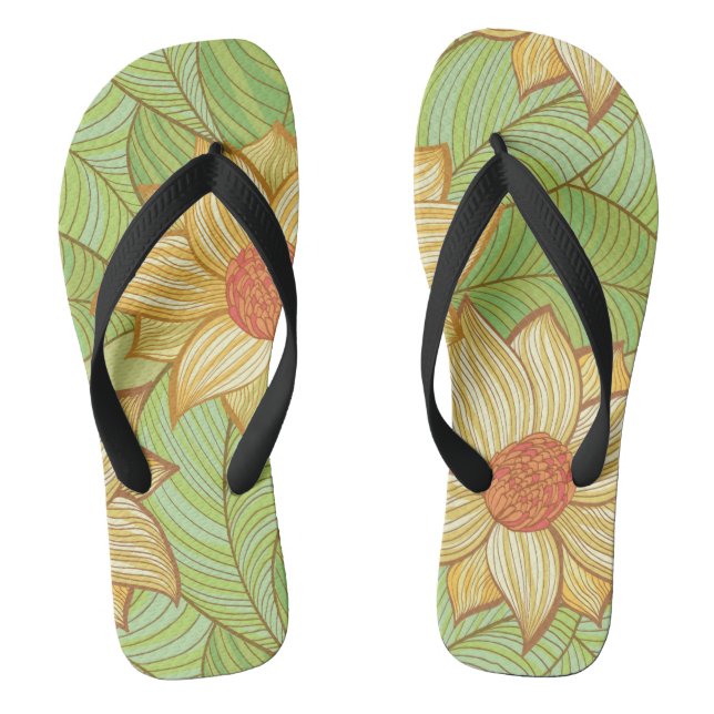 Retro Magnolien-Muster Flip Flops (Fußbett)