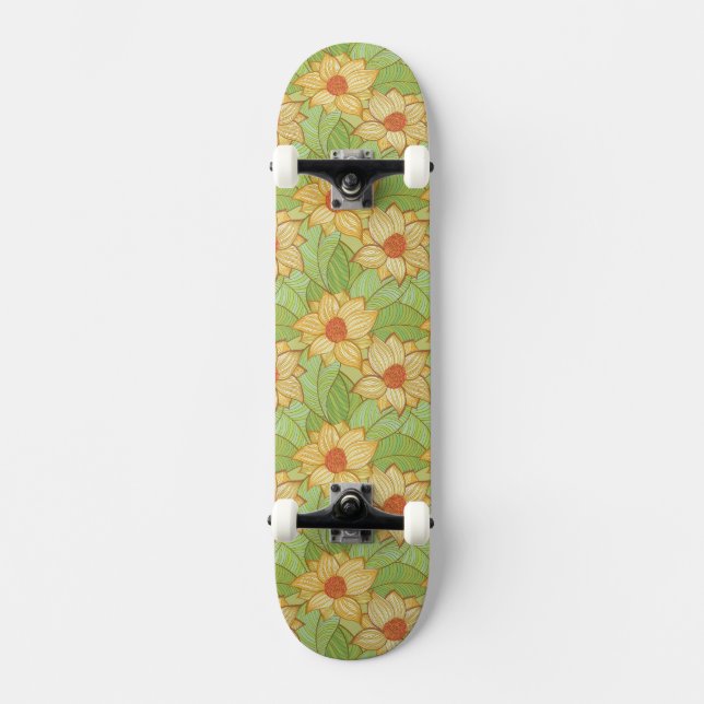 Retro Magnolien-Muster Skateboard (Vorderseite)