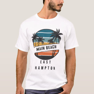 Retro Main Beach East Hampton Surfbrett Surfen  T-Shirt