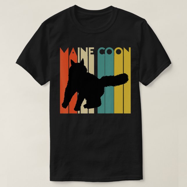 Retro Maine Coon Cat Silhouette Cool Feline Cat Lo T-Shirt (Design vorne)