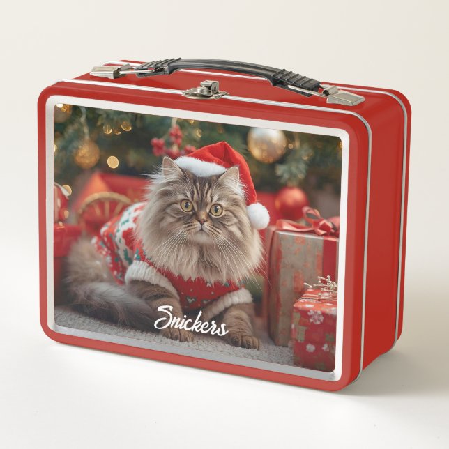 Retro Maine Coon Weihnachten Weihnachten Personali Metall Brotdose (Vorderseite)
