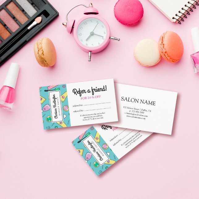 Retro Makeup Doodles | Einen Freund kontaktieren Empfehlungskarte (Von Creator hochgeladen)